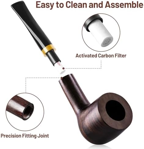 Pipa de Tabaco Sivaopa Ébano Recta – Pipa de Madera Hecha a Mano con Diseño Clásico, Set de Limpieza y Bolsa de Viaje – Regalo Portátil para - imagen 4