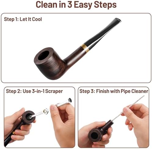 Pipa de Tabaco Sivaopa Ébano Recta – Pipa de Madera Hecha a Mano con Diseño Clásico, Set de Limpieza y Bolsa de Viaje – Regalo Portátil para - imagen 5