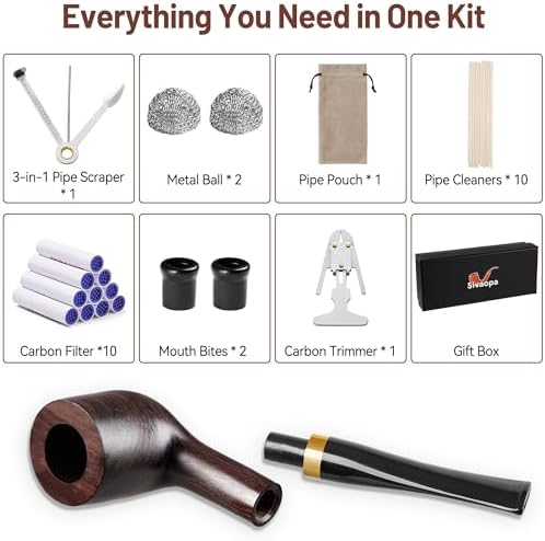 Pipa de Tabaco Sivaopa Ébano Recta – Pipa de Madera Hecha a Mano con Diseño Clásico, Set de Limpieza y Bolsa de Viaje – Regalo Portátil para - imagen 6