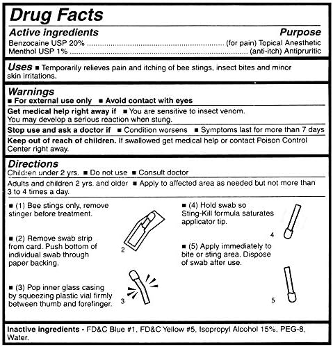 Swabs Anestésicos Desechables Sting-Kill, Alivio Máximo para Picaduras, 5 Piezas (Paquete de 4) - imagen 2