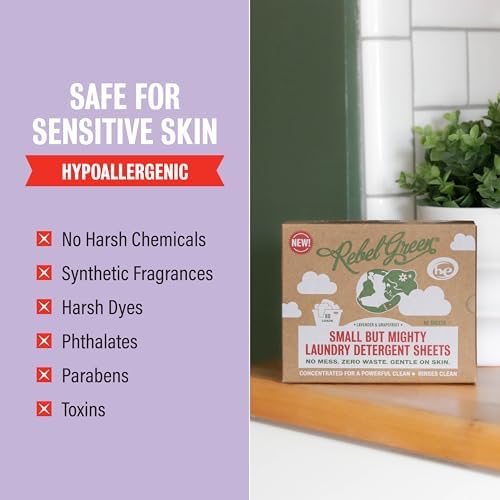 Hojas de Detergente para Ropa Rebel Green Small But Mighty - Solución Ecológica - 40 Hojas Pre-Dosificadas para 80 Lavados, Aroma de Lavanda y Pomelo - imagen 6