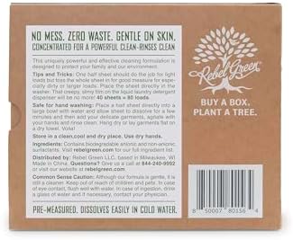 Hojas de Detergente para Ropa Rebel Green Small But Mighty - Solución Ecológica - 40 Hojas Pre-Dosificadas para 80 Lavados, Aroma de Lavanda y Pomelo - imagen 8