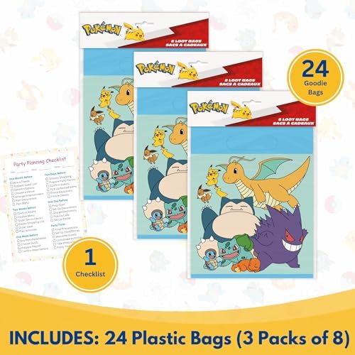 Bolsitas de Regalo Únicas de Pokémon | Paquete de 24 | Bolsas de Plástico para Fiesta - Decoraciones y Suministros para Cumpleaños de Pokémon, - imagen 2