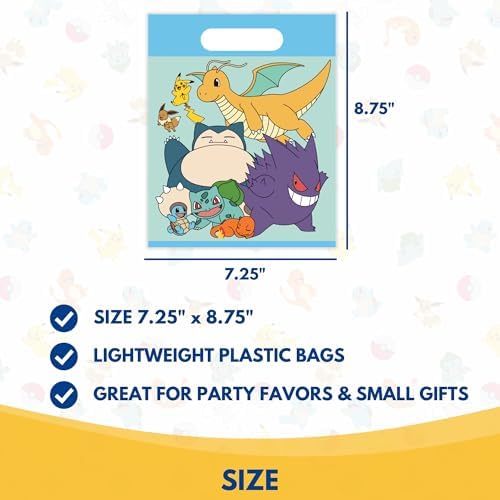 Bolsitas de Regalo Únicas de Pokémon | Paquete de 24 | Bolsas de Plástico para Fiesta - Decoraciones y Suministros para Cumpleaños de Pokémon, - imagen 3