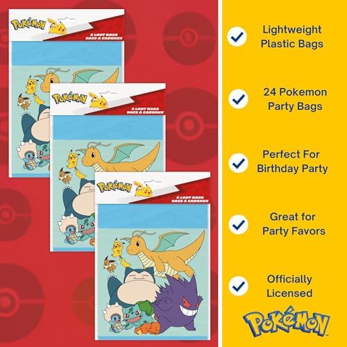 Bolsitas de Regalo Únicas de Pokémon | Paquete de 24 | Bolsas de Plástico para Fiesta - Decoraciones y Suministros para Cumpleaños de Pokémon, - imagen 5