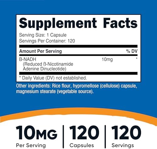 Nutricost NADH 10 mg por Porción 120 Cápsulas - B-Nicotinamida Adenina Dinucleótido, Vegano, Sin Gluten - imagen 2