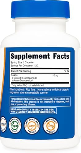 Nutricost NADH 10 mg por Porción 120 Cápsulas - B-Nicotinamida Adenina Dinucleótido, Vegano, Sin Gluten - imagen 4