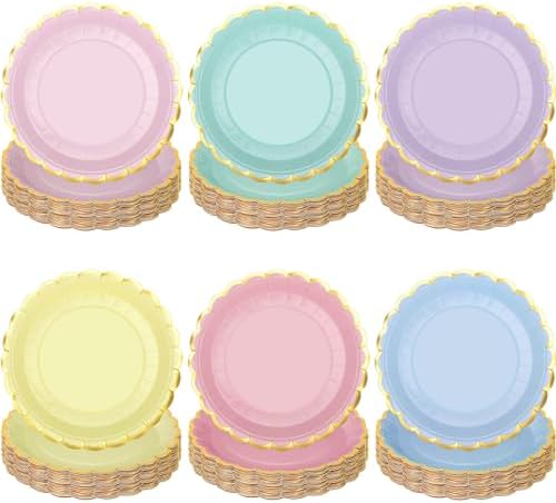 Platos Desechables de Papel Peony Man 48 Pzs, 9 Pulgadas, Coloridos con Borde Dorado para Fiestas, Bodas y Baby Shower - imagen 1