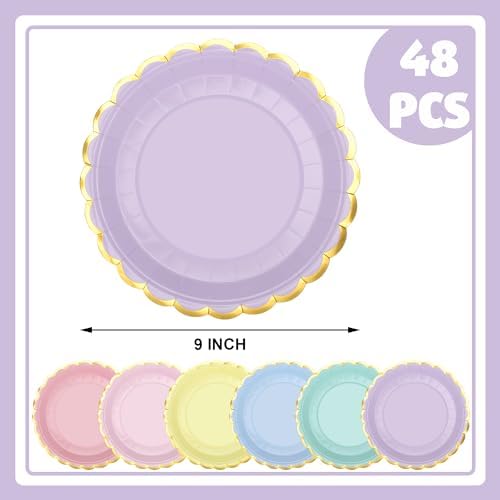Platos Desechables de Papel Peony Man 48 Pzs, 9 Pulgadas, Coloridos con Borde Dorado para Fiestas, Bodas y Baby Shower - imagen 2