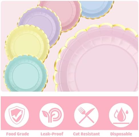 Platos Desechables de Papel Peony Man 48 Pzs, 9 Pulgadas, Coloridos con Borde Dorado para Fiestas, Bodas y Baby Shower - imagen 3