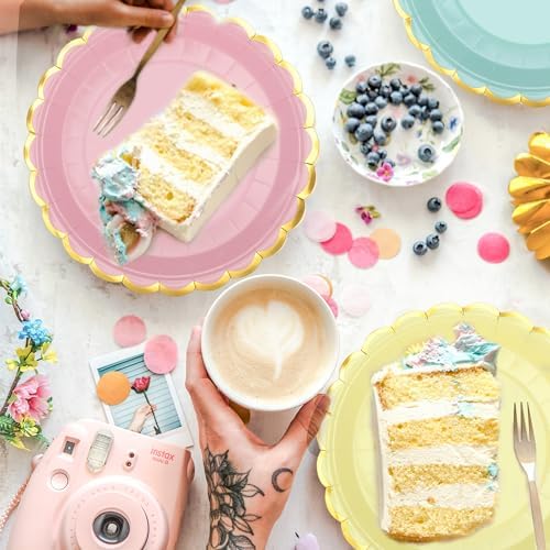 Platos Desechables de Papel Peony Man 48 Pzs, 9 Pulgadas, Coloridos con Borde Dorado para Fiestas, Bodas y Baby Shower - imagen 5