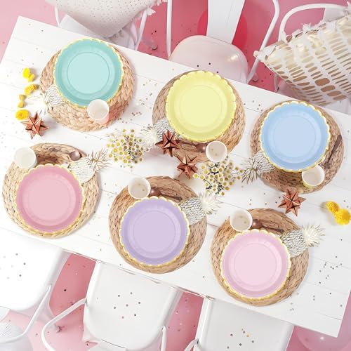 Platos Desechables de Papel Peony Man 48 Pzs, 9 Pulgadas, Coloridos con Borde Dorado para Fiestas, Bodas y Baby Shower - imagen 6