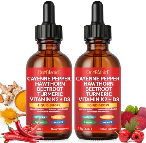 Gotas de Pimienta de Cayena, Suplementos Líquidos de Cayena, Espino, Remolacha, Cúrcuma, Vitamina K2 y D3, 2 Piezas - imagen 1