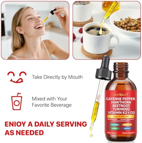 Gotas de Pimienta de Cayena, Suplementos Líquidos de Cayena, Espino, Remolacha, Cúrcuma, Vitamina K2 y D3, 2 Piezas - imagen 5