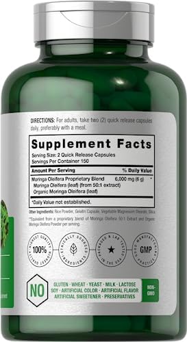 Horbäach Moringa Oleifera | 300 Cápsulas en Polvo | Superalimento Verde Completo | Fórmula Extracto Sin OGM y Libre de Gluten - imagen 2