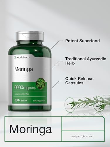 Horbäach Moringa Oleifera | 300 Cápsulas en Polvo | Superalimento Verde Completo | Fórmula Extracto Sin OGM y Libre de Gluten - imagen 3