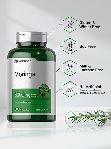 Horbäach Moringa Oleifera | 300 Cápsulas en Polvo | Superalimento Verde Completo | Fórmula Extracto Sin OGM y Libre de Gluten - imagen 4
