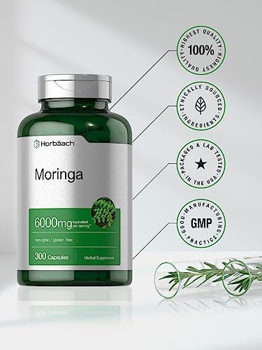 Horbäach Moringa Oleifera | 300 Cápsulas en Polvo | Superalimento Verde Completo | Fórmula Extracto Sin OGM y Libre de Gluten - imagen 5
