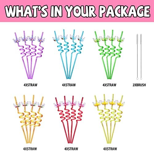 24 Popotes Reutilizables con Corona Brillante para Fiesta de Princesa - 6 Diseños, Perfectos para Suministros de Cumpleaños con 2 Cepillos de Limpieza - imagen 3