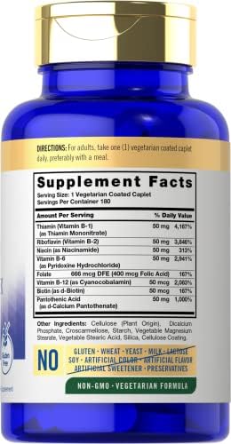 Carlyle Complejo de Vitamina B50 | 180 Tabletas | Vegetariano, Sin OGM, Sin Gluten - imagen 2