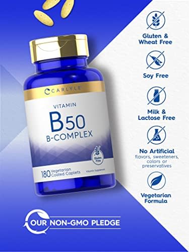 Carlyle Complejo de Vitamina B50 | 180 Tabletas | Vegetariano, Sin OGM, Sin Gluten - imagen 4