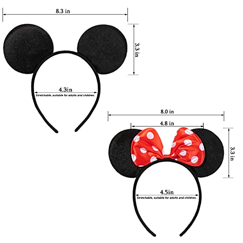 Diadema de Orejas de Ratón CHuangQi 12 Piezas, Color Negro y Rojo con Lazo, Ideal para Fiestas de Cumpleaños y Celebraciones para Niños y Niñas - imagen 2