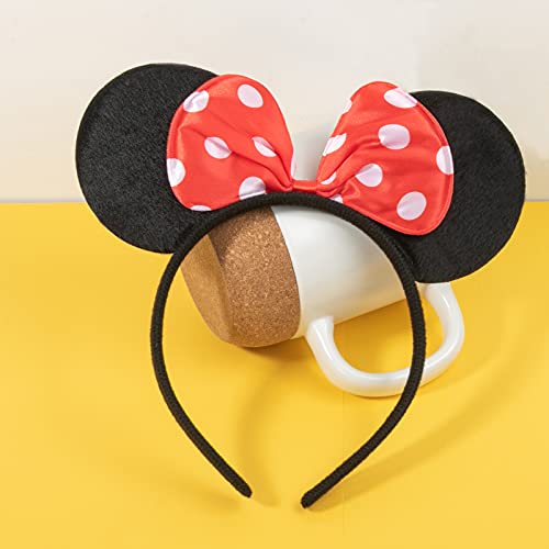 Diadema de Orejas de Ratón CHuangQi 12 Piezas, Color Negro y Rojo con Lazo, Ideal para Fiestas de Cumpleaños y Celebraciones para Niños y Niñas - imagen 3