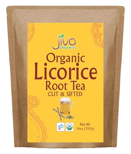 Té de Raíz de Regaliz Orgánico Jiva Organics (Cortado y Tamizado) 14 Onzas en Bolsa Kraft - No GMO, Seco y Puro - Glycyrrhiza glabra - imagen 1