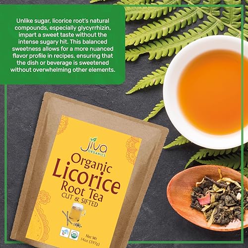 Té de Raíz de Regaliz Orgánico Jiva Organics (Cortado y Tamizado) 14 Onzas en Bolsa Kraft - No GMO, Seco y Puro - Glycyrrhiza glabra - imagen 4