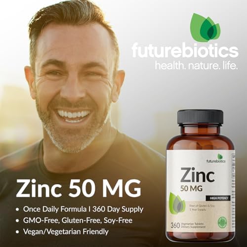 Futurebiotics Zinc 50 MG Alta Potencia, Suministro para 1 Año - 360 Tabletas Vegetarianas No Transgénicas - imagen 3