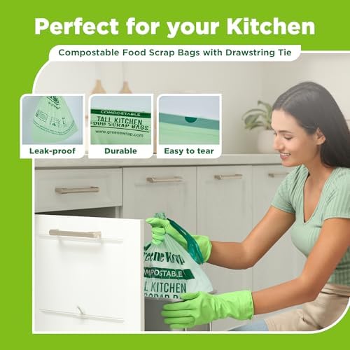 Bolsas de Basura Compostables GreeneWrap de 13 Galones con Cinta, 30 Piezas, 1 Mil, para Residuos de Cocina, Certificadas BPI, Sin Fragancia - imagen 2