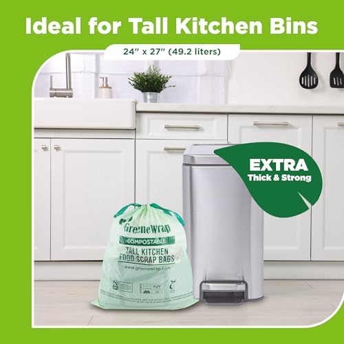Bolsas de Basura Compostables GreeneWrap de 13 Galones con Cinta, 30 Piezas, 1 Mil, para Residuos de Cocina, Certificadas BPI, Sin Fragancia - imagen 6