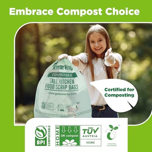 Bolsas de Basura Compostables GreeneWrap de 13 Galones con Cinta, 30 Piezas, 1 Mil, para Residuos de Cocina, Certificadas BPI, Sin Fragancia - imagen 7