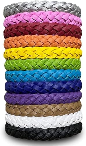 12 Piezas de Pulseras Repelentes de Mosquitos de Cuero, Color Sólido, Envoltura Individual, Pulseras Suaves para Niños y Adultos, Camping, Pesca y - imagen 1