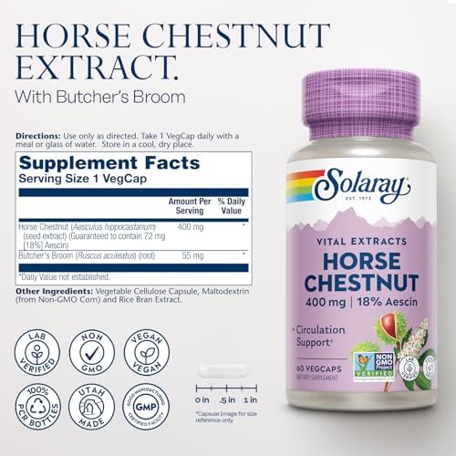 Extracto de Castaño de Indias Solaray 400 mg - Estandarizado a 72 mg de Aescina - Con 55 mg de Cola de Caballo - Suplementos para la Circulación - - imagen 2