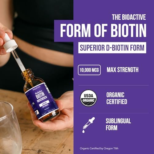 Gotas de Biotina Líquida 10,000mcg para Mujeres – Suplemento Dietético Orgánico USP – Alta Absorción – Apoya Cabello, Piel y Uñas Saludables – Sabor - imagen 2