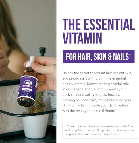 Gotas de Biotina Líquida 10,000mcg para Mujeres – Suplemento Dietético Orgánico USP – Alta Absorción – Apoya Cabello, Piel y Uñas Saludables – Sabor - imagen 3