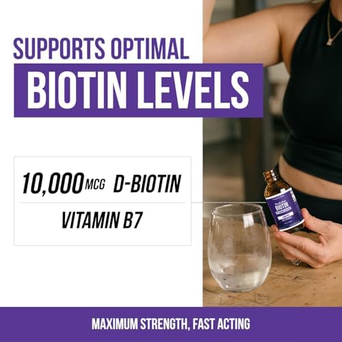 Gotas de Biotina Líquida 10,000mcg para Mujeres – Suplemento Dietético Orgánico USP – Alta Absorción – Apoya Cabello, Piel y Uñas Saludables – Sabor - imagen 4