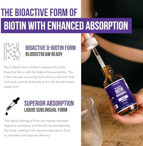 Gotas de Biotina Líquida 10,000mcg para Mujeres – Suplemento Dietético Orgánico USP – Alta Absorción – Apoya Cabello, Piel y Uñas Saludables – Sabor - imagen 5