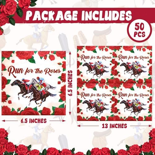 50 PZS Servilletas Desechables Derby, 6.5 × 6.5 Pulgadas, Tema de Carreras de Caballos, Decoraciones para Fiesta y Cumpleaños - imagen 2