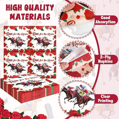 50 PZS Servilletas Desechables Derby, 6.5 × 6.5 Pulgadas, Tema de Carreras de Caballos, Decoraciones para Fiesta y Cumpleaños - imagen 3