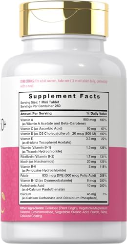Carlyle Multivitamínico para Mujeres de 50 Años y Más | 250 Mini Tabletas | Suplemento con Vitaminas B, D3, Calcio y Folato | Sin Hierro | No GMO, - imagen 2