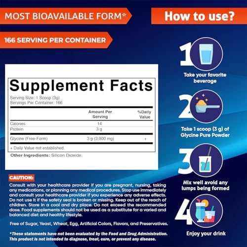 Vitamatic Glycine en Polvo – 3,000 mg por Porción, Suplemento de Aminoácidos Libre, Sin Sabor, 17.6 oz (500 g), No Transgénico, Sin Gluten. - imagen 2