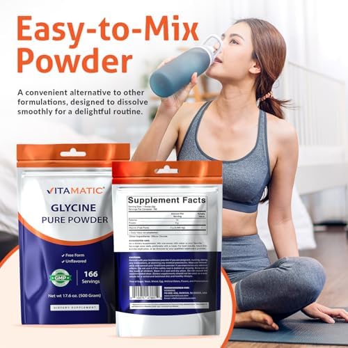 Vitamatic Glycine en Polvo – 3,000 mg por Porción, Suplemento de Aminoácidos Libre, Sin Sabor, 17.6 oz (500 g), No Transgénico, Sin Gluten. - imagen 3