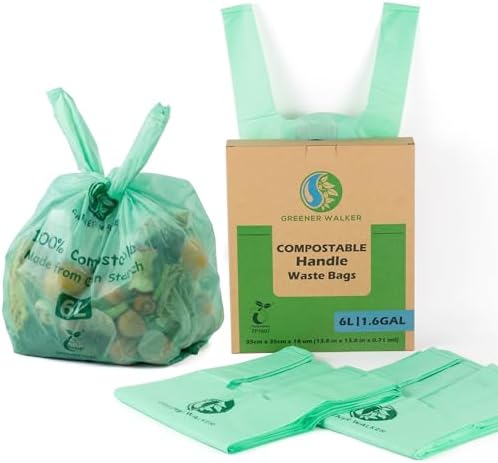 Bolsas de Basura Compostables GREENER WALKER de 1.6 Galones con Asas, 150 Piezas, Certificadas EN13432 para Residuos de Cocina - imagen 1
