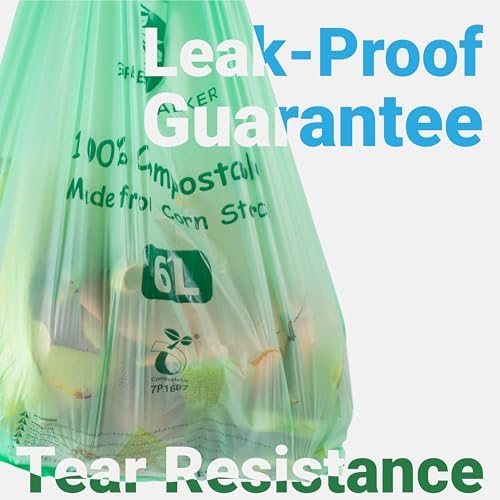 Bolsas de Basura Compostables GREENER WALKER de 1.6 Galones con Asas, 150 Piezas, Certificadas EN13432 para Residuos de Cocina - imagen 3