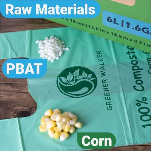 Bolsas de Basura Compostables GREENER WALKER de 1.6 Galones con Asas, 150 Piezas, Certificadas EN13432 para Residuos de Cocina - imagen 4