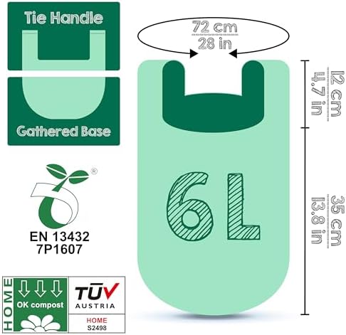 Bolsas de Basura Compostables GREENER WALKER de 1.6 Galones con Asas, 150 Piezas, Certificadas EN13432 para Residuos de Cocina - imagen 5