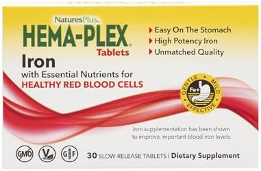 NaturesPlus Hema-Plex Hierro - 30 Tabletas de Liberación Lenta - 85 mg de Hierro Quelado - Salud Total de la Sangre - con Vitamina C y Bioflavonoides - imagen 1