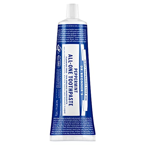 Pasta de Dientes Dr. Bronner’s - All-One (Menta, 5 oz) - 70% Ingredientes Orgánicos, Natural, Sin Flúor, Sin SLS, Vegana, Refresca el Aliento, Reduce - imagen 1